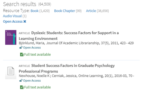 Open access materials in Leganto